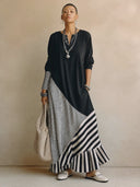 Women's Vintage-Style Cotton-Panelled Loose Long-Sleeve Maxi Dress ZMZ1900H9SWL
