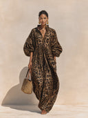 Women's Vintage Brown Leopard Print Cotton Maxi Dress ZMZ3130G3SWL