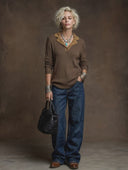Women's American Retro Casual Faux Suede Collar Long-Sleeve Knit T-Shirt ZMZ0540H9ZYY