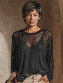 Women's Solid-Color Lightweight Lace Long-Sleeve T-Shirt (Includes Camisole) ZMZ0712I1XT