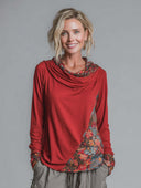 Women's Retro Casual Floral Patchwork Cotton Duffle Neck Long Sleeve Loose T-Shirt ZMZ1172H0ZJY