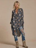 Women's Retro Casual Star Print Lapel Long Sleeve Shirt ZMZ1064H0ZJY