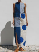 Women's Casual Retro Cotton-Linen Printed With Round Neck Sleeveless Maxi Dress ZMZ1257E8ZYY