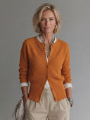 Women's Vintage-Style Elegant Ribbed Single-Breasted Knit Cardigan ZMZ0430H1ZYY