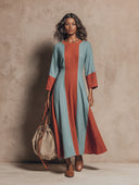 Women's Cotton Color-Block Crew-Neck Maxi Dress ZMZ0733I0XT