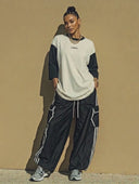 Women's Loose Color-Block T-Shirt And Cargo Pants Two-Piece Set ZMZ1072H9XT
