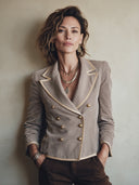 Women's Classic Twill Double-Breasted Slim-Fit Blazer With Piping Detail ZMZ0173I4SWL
