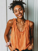 Women's Retro Casual Street Style Cotton Linen Pleated Frayed Edge Sleeveless Tank Top ZMZ2903E7ZJY
